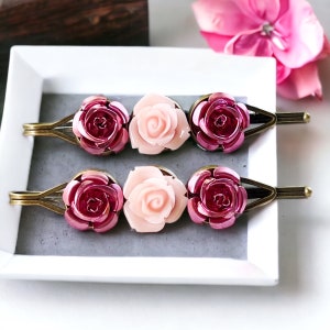 Pink Rose Hair Pins, Flower Hair Pins, Hair Pins For Woman, Floral Bobby Pins, Decorative Bobby Pins, Womans Hair Pins, Wedding Hair Pins