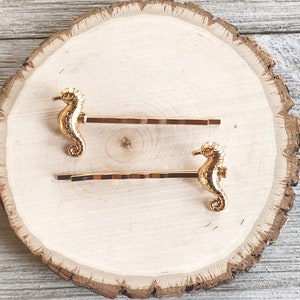 Gold Seahorse Hair Pins, Beach Hair Pins, Rhinestone Hair Pins, Sea Shell Bobby Pin, Womens Hair Clip, Womans Bobby Pin, Decorative Hair Pin