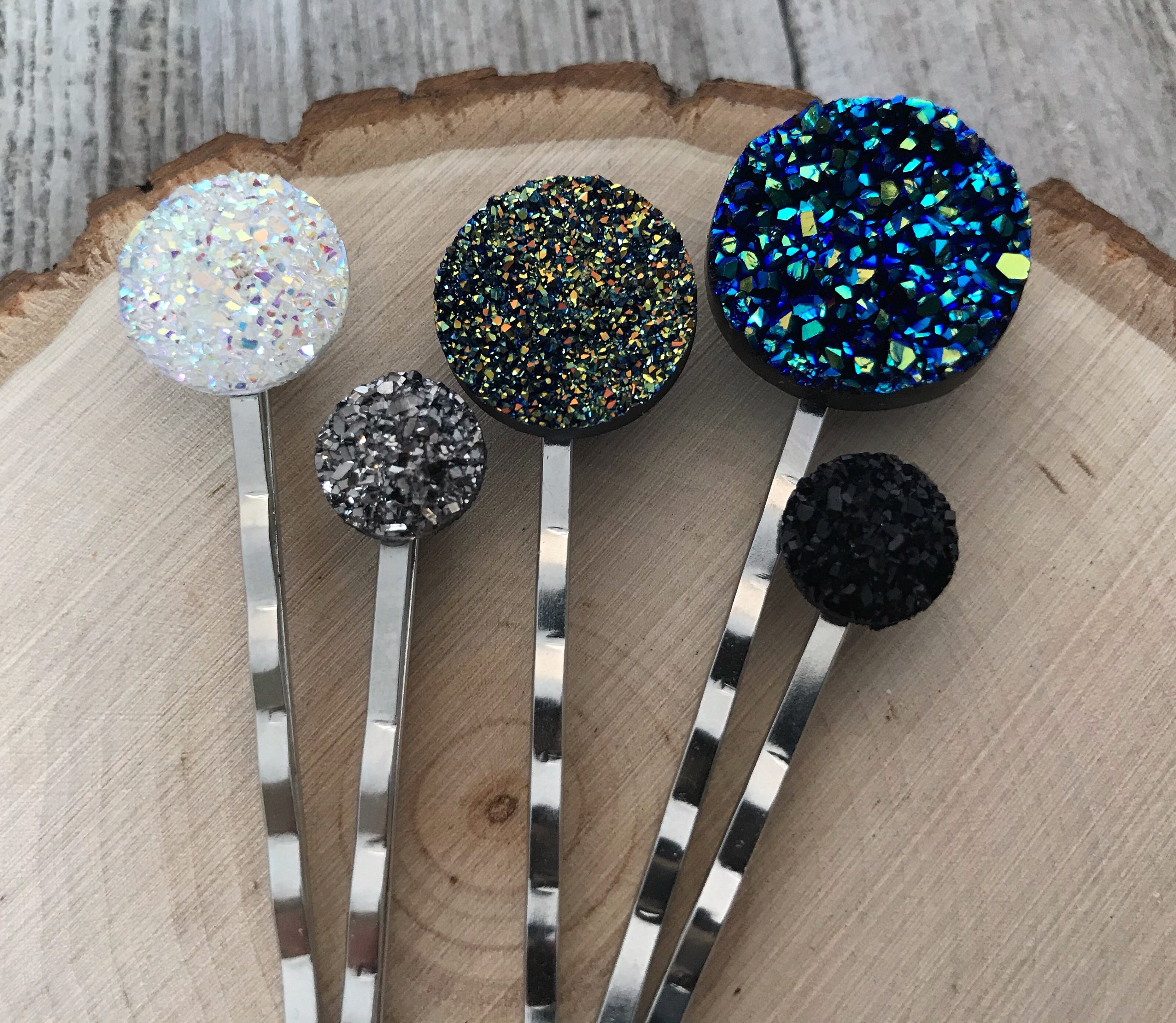 Druzy Hair Pins Glitter Hair Pins Blue Wedding Hair Jewelry Etsy