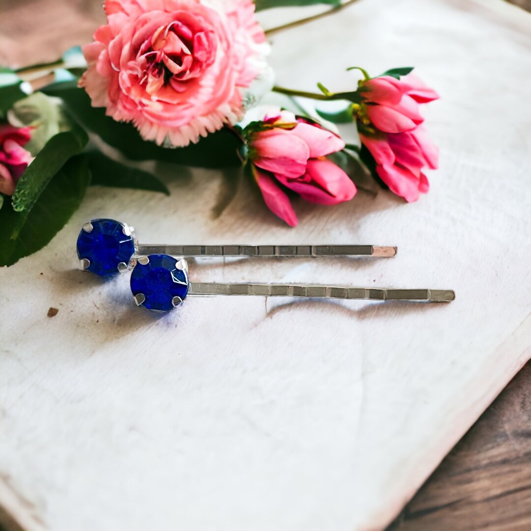 Blue Rhinestone Hair Pins Womens Bobby Pins Trendy Bridal Etsy