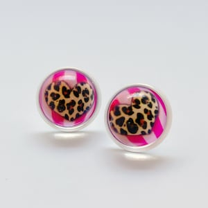 Animal Print Heart Earring Studs, Valentine Stud Earrings, Unique Earrings, Cute Womens Earrings, Handmade Jewelry, Fun Girlfriend Earrings