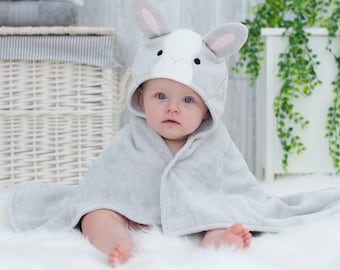 Personalised Bunny Hooded Towel - Embroidered Baby Bath Towel - Baby Shower Gift