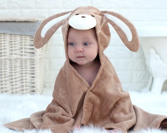 Personalised Bunny Hooded Towel – Embroidered Baby Bath Towel – Baby Shower Gift