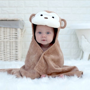 Personalised Monkey Hooded Baby Gift Towel - Personalised New Baby Gift