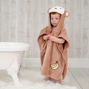 パーソナライズされた Cheeky Monkey 幼児用タオルポンチョ - パーソナライズされた子供用ギフト