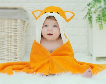 Personalised Fox Cub Hooded Baby Gift Towel - Personalised Baby Gift