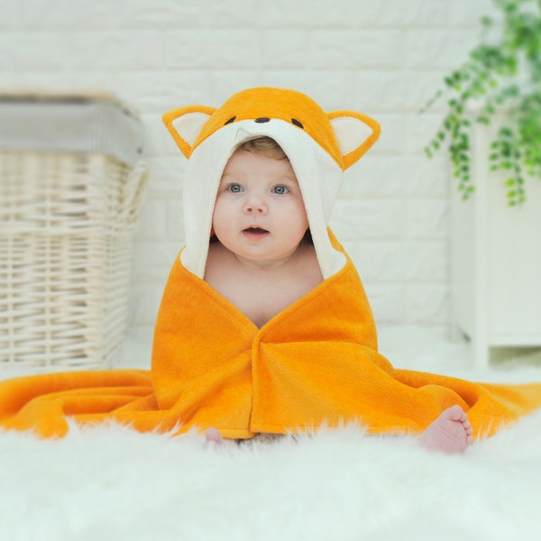 Personalised Fox Cub Hooded Baby Gift Towel - Personalised Baby Gift
