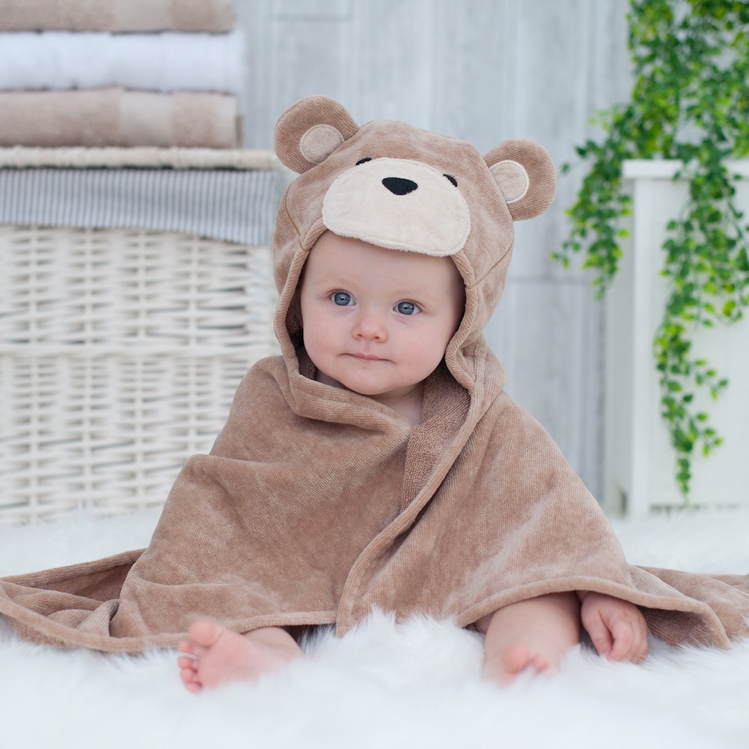 Personalised Brown Teddy Baby Hooded Towel – Teddy Bear Baby Bath Towel ...