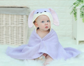 Personalised Lilac Bunny Hooded Baby Gift Towel - Personalised Baby Gift