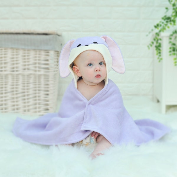 Personalised Lilac Bunny Hooded Baby Gift Towel - Personalised Baby Gift