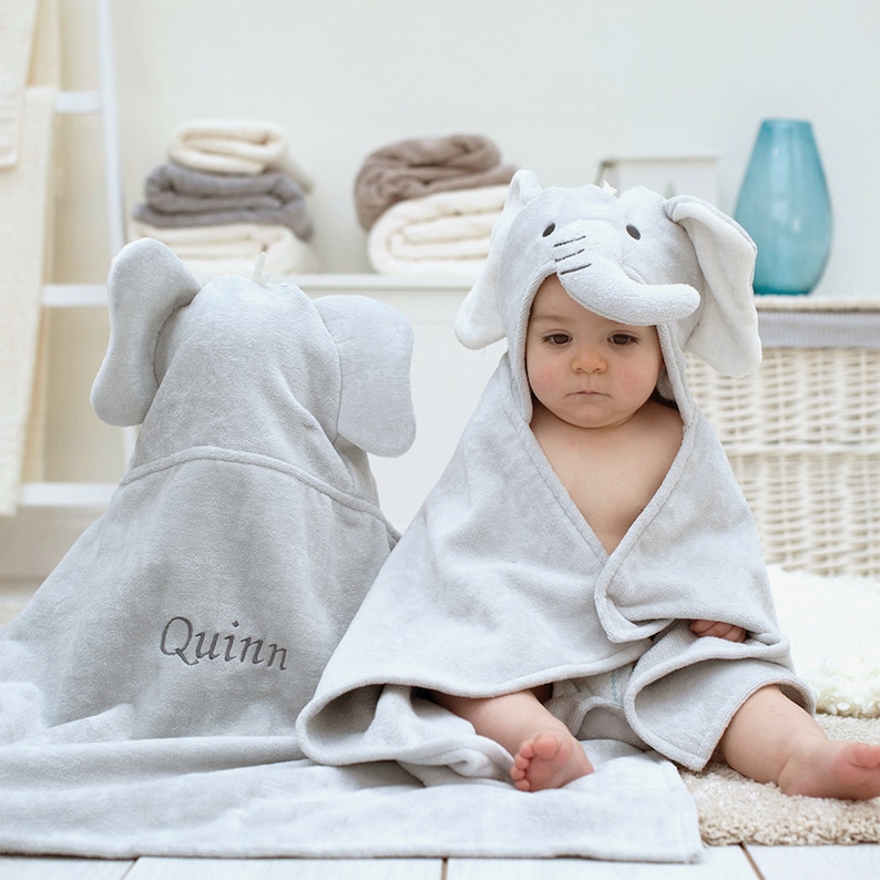 Personalised Elephant Hooded Baby Gift Towel Personalised Baby Gift image 3