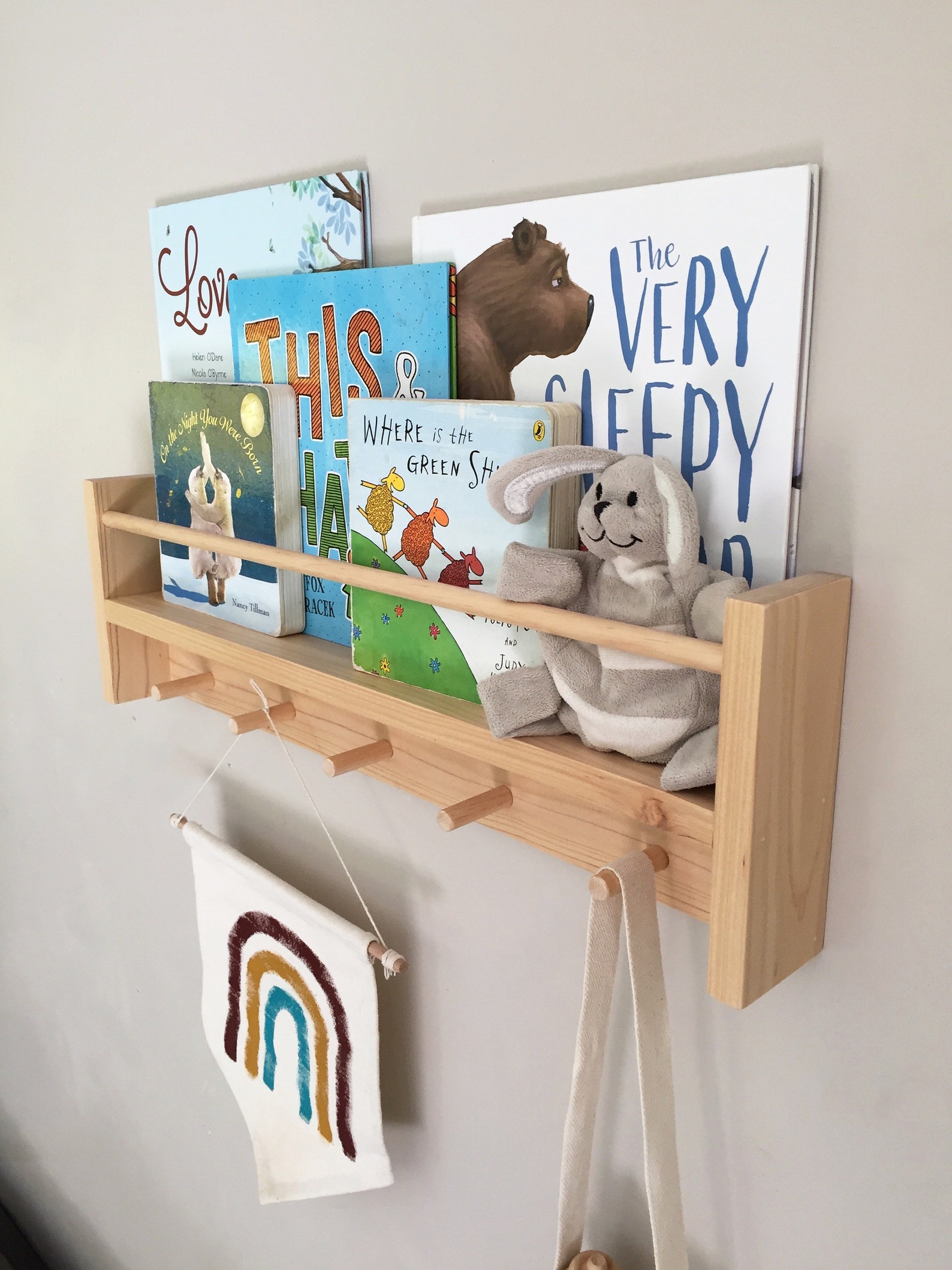 2 in 1 Bookshelf / Peg Rail Wood Bookshelves Peg Rail Wood Etsy