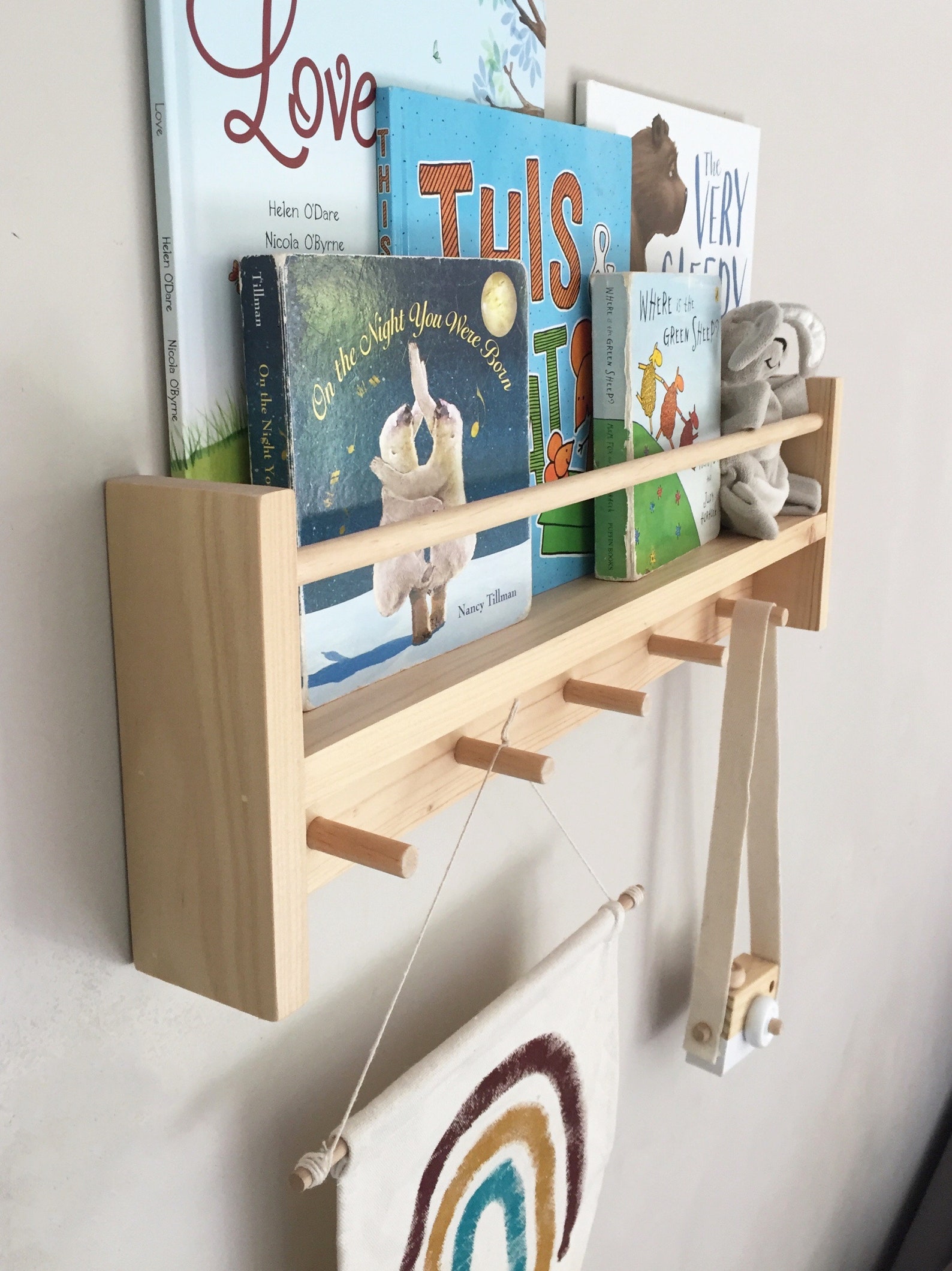 2 in 1 Bookshelf / Peg Rail Wood Bookshelves Peg Rail Wood Etsy