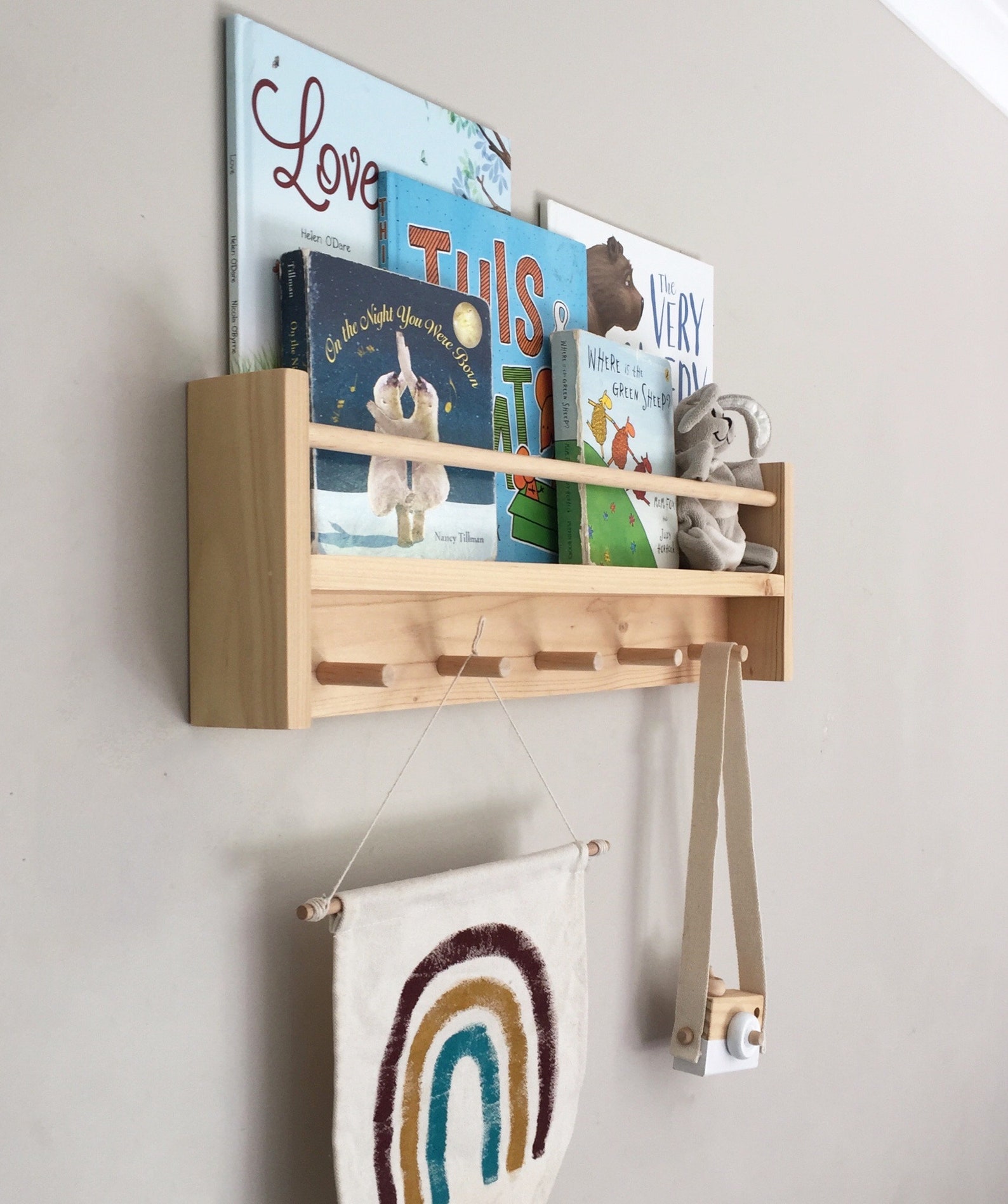 2 in 1 Bookshelf / Peg Rail Wood Bookshelves Peg Rail Wood Etsy