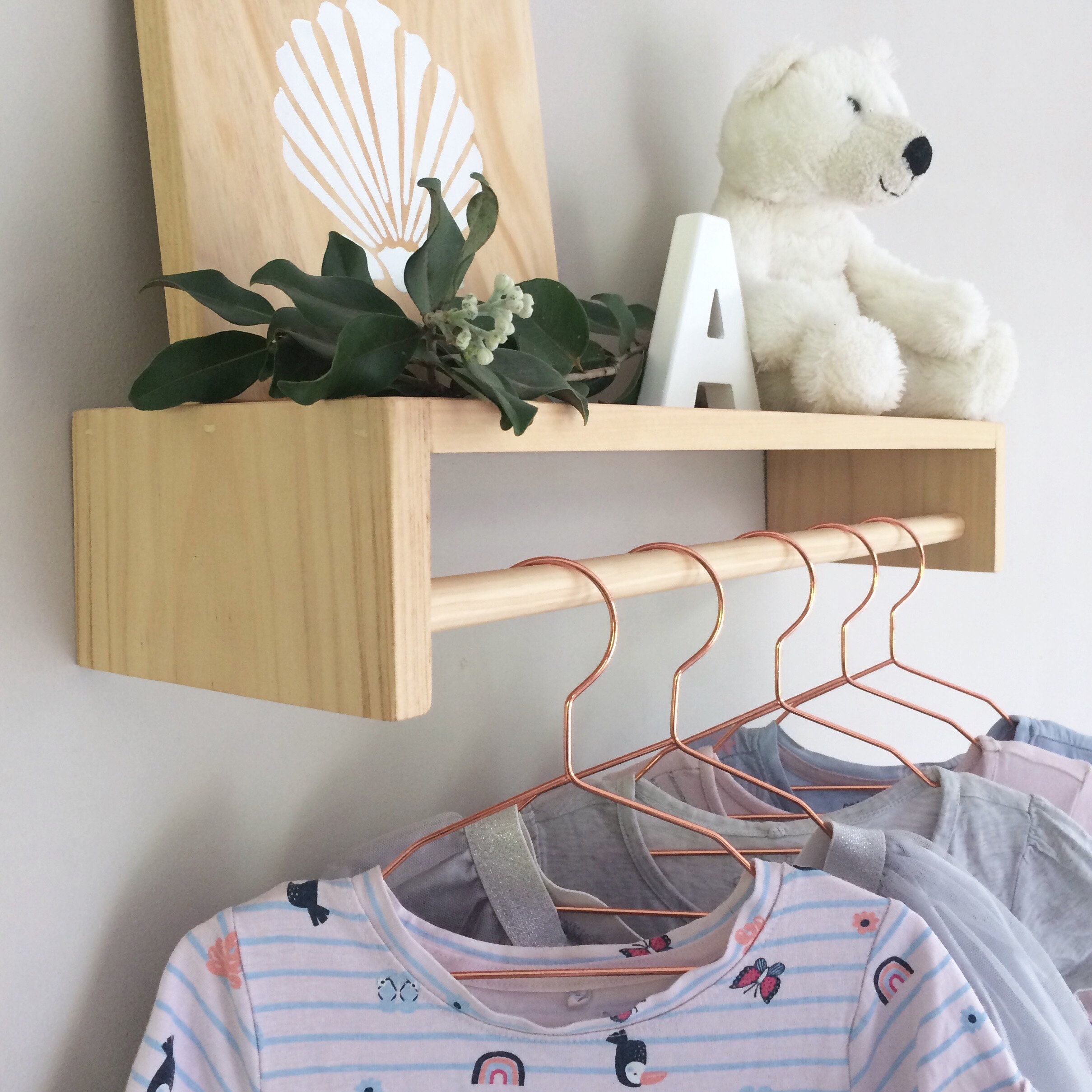 Hanging Shelf Nursery Hanging Rack Kids Wooden Clothes Etsy UK