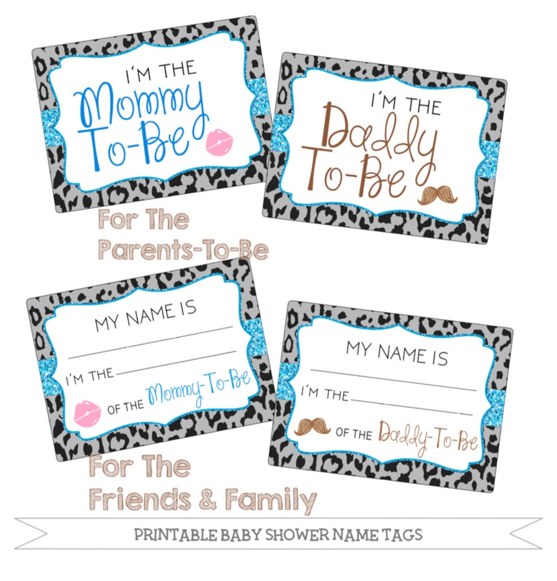 printable baby shower name tags package black etsy
