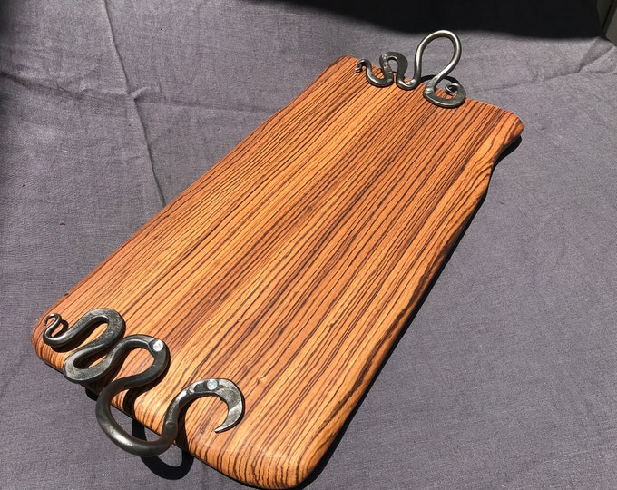 Charcuterie / Serving Tray, Food Safe, Exotic Zebrawood & Limba Black
