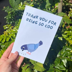 Jolie carte de remerciement à imprimé pigeon, mot de remerciement pour jeu de mots, art de pigeon, cadeau pour amateur de pigeons, papeterie de remerciement, carte de gratitude drôle