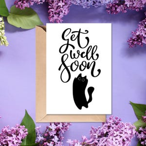 Katze gute Besserung Karte | Schwarze Katze Druck gute Besserung Karte | Void Print Card | Kitty Druck Karte | Fühlen Sie sich bald besser