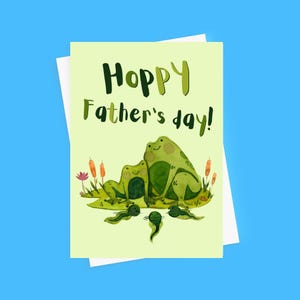 Carte de fête des pères | carte pour la fête des pères à imprimé famille grenouille | Aquarelle | imprimé grenouille | Jeu de mots grenouille | Carte de Son | Carte de ma fille