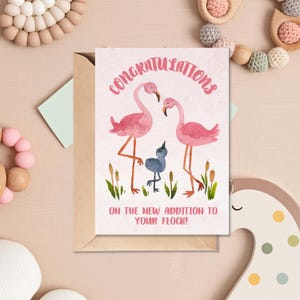 Nouvelle carte bébé | Carte pour féliciter les nouveaux parents | carte tropicale | carte imprimée animal | Futurs parents | Carte de naissance | Imprimé flamant rose