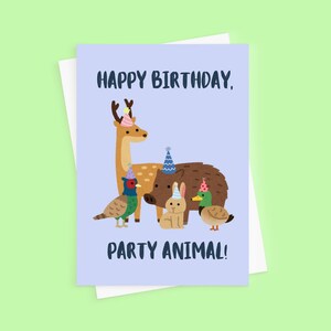 Cartão de aniversário de animais da festa Woodland Critters | Cartão de aniversário excêntrico com estampa de animais | Cartões de aniversário infantis | Cartão para amantes de animais | Fofo