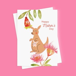 Tarjeta para el Día de la Madre con estampado de animales / Tarjeta para el Día de la Madre con estampado de familia canguro / Tarjeta para el Día de la Madre con animalitos australianos