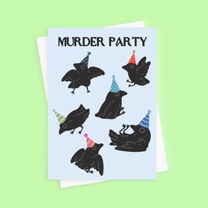 Carte d'anniversaire gothique à imprimé corbeau, anniversaire d'oiseau mignon, carte d'anniversaire de jeu de mots, carte d'anniversaire drôle pour les amateurs d'oiseaux, carte d'anniversaire bleue, meilleur ami
