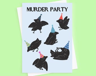 Carte d'anniversaire gothique à imprimé corbeau, anniversaire d'oiseau mignon, carte d'anniversaire de jeu de mots, carte d'anniversaire drôle pour les amateurs d'oiseaux, carte d'anniversaire bleue, meilleur ami