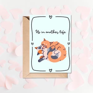Biglietto di anniversario con gatto / Biglietto di anniversario con animali / Biglietto di anniversario per amanti dei gatti / Biglietto di anniversario con coppia di gatti carini / Stampa con gatto calico