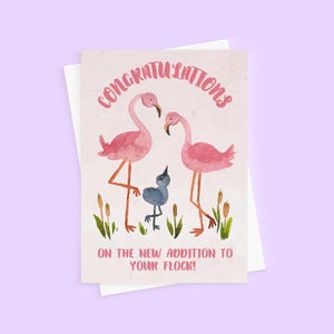Nouvelle carte bébé | Carte pour féliciter les nouveaux parents | carte tropicale | carte imprimée animal | Futurs parents | Carte de naissance | Imprimé flamant rose
