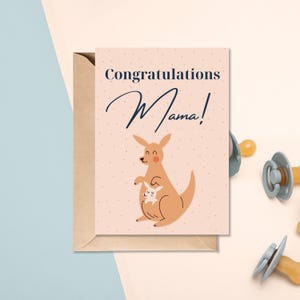 Kangaroo New Mom Card, Expecting new baby card, Card for baby shower, for new mama, mom to be, pink baby shower card, Australian animal card