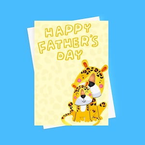 Carte de fête des pères | carte pour la fête des pères à imprimé léopard | Aquarelle | Carte père et fils | Carte de Son | Carte de ma fille