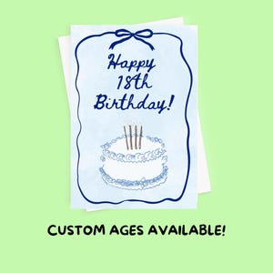 Carte d'anniversaire personnalisée | Imprimé noeud coquette | Carte d'anniversaire fille | Carte pour la meilleure amie | 18e 30e 21e anniversaire |  Carte d'anniversaire bleue