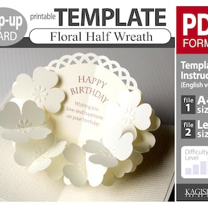 TEMPLATE_ (PDF_digital download file)_ Floral Half Wreath   pop-up card