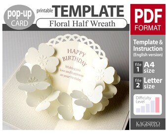 TEMPLATE_ (PDF_digital download file)_ Floral Half Wreath   pop-up card