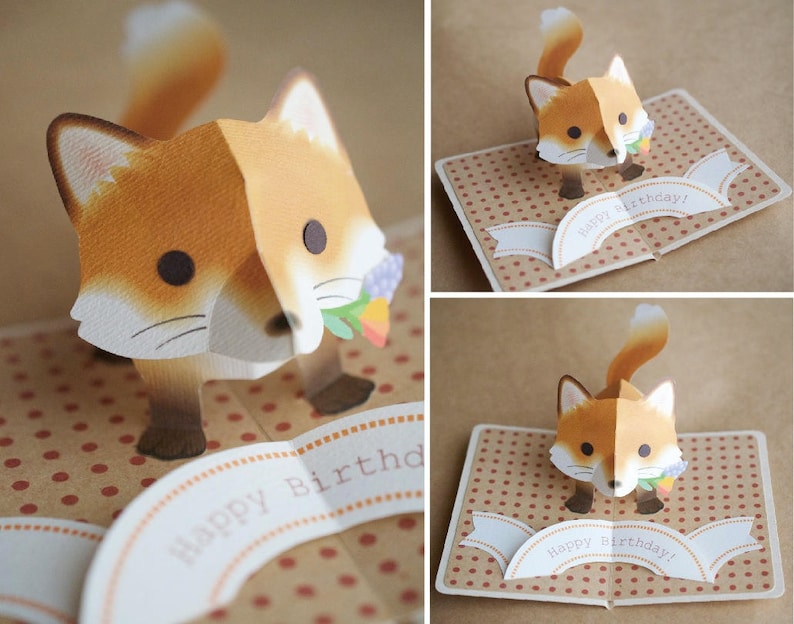 Template__pop-up card__fox PDF_digital download file | Etsy