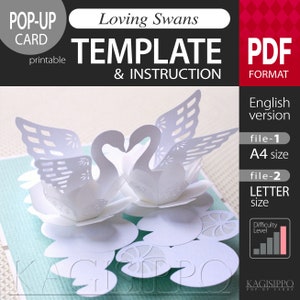 PATTERN__[Liefdevolle zwanen]-pop-upkaart__ (pdf_digitaal downloadbestand)