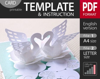 PATTERN__[Loving swans]  pop-up card__(PDF_digital download file)
