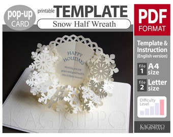 TEMPLATE_ (PDF_digital download file)_Snow Half Wreath  pop-up card