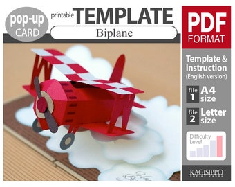 PATTERN__pop-up card__[Biplane]   (PDF_digital download file)