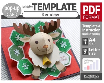 PATTERN__pop-up card__[Reindeer]  (PDF_digital download file)