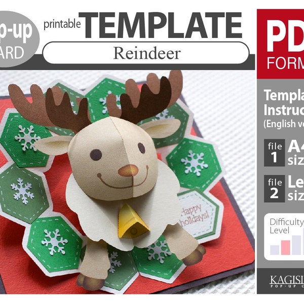 PATTERN__pop-up card__[Reindeer]  (PDF_digital download file)