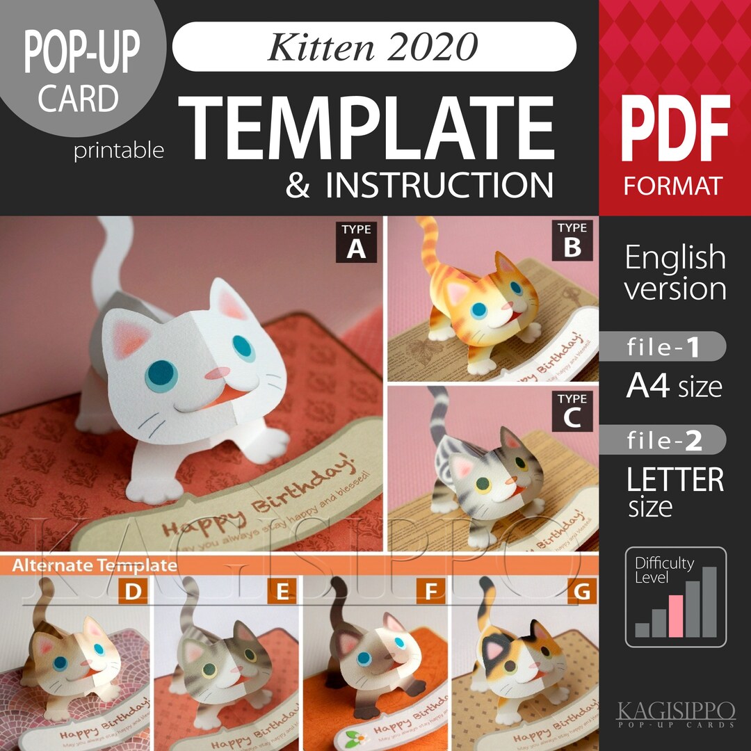 Template_(pop-up Card)_kitten2020 (pdf_digital Download File) - Etsy