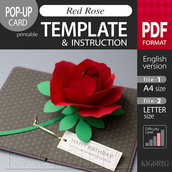 色紙リクエスト Template_(pop-up Card)_red Rose (pdf_digital Download File