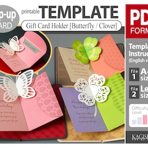 TEMPLATE_ (PDF_digital download file)_Gift Card Holder [Butterfly / Clover]  pop-up card