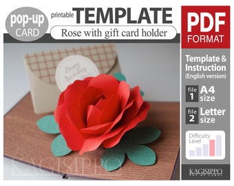 TEMPLATE_ (PDF_digital download file)_Rose with gift card holder _ pop-up card