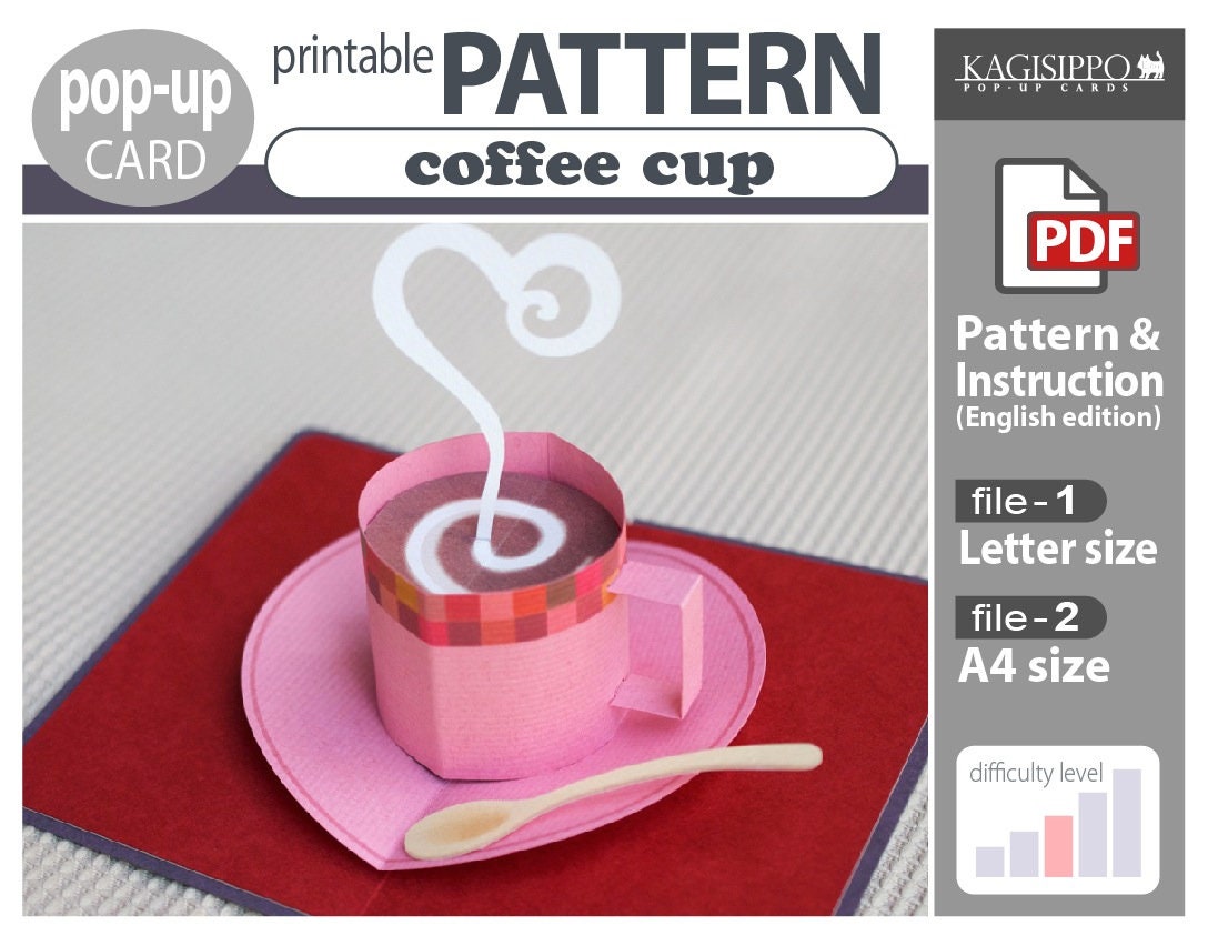 PATTERN__popup card__coffee cup PDF_digital download Etsy
