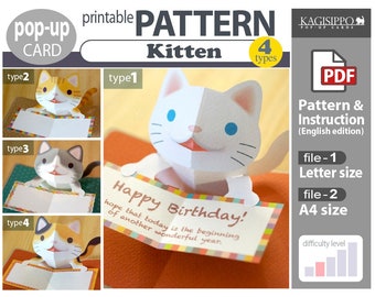 PATTERN__pop-up card__[kitten]   (digital download file)
