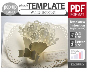 TEMPLATE__pop-up card__White Bouquet   (PDF_digital download file)